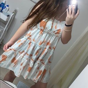 White, light blue and orange tie dye dress
